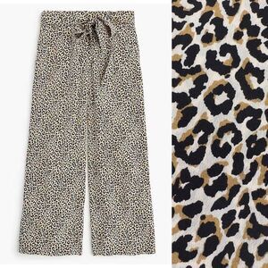 J. Crew 100% Silk Wide Leg Waist Tie Cropped Pant in Leopard Print Size 0